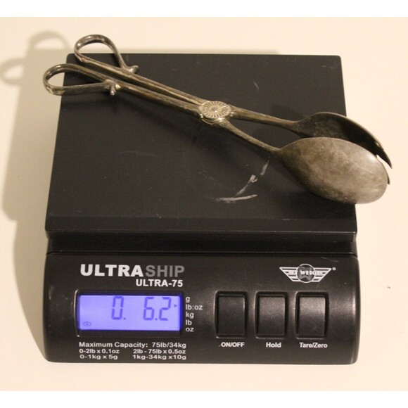 Vintage E.P. Zinc Silver Plate Italy 10.5" Salad Tongs Scissor Style Hinge - Picture 5 of 5